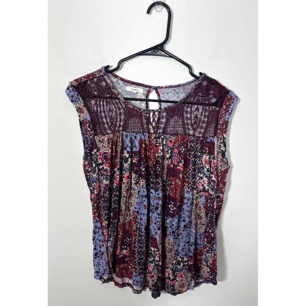 Maurices Women's Medium Blouse Floral Print Lace Shirt Tank